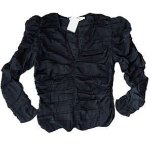 Astr Black Puff Sleeve Ruched Blouse